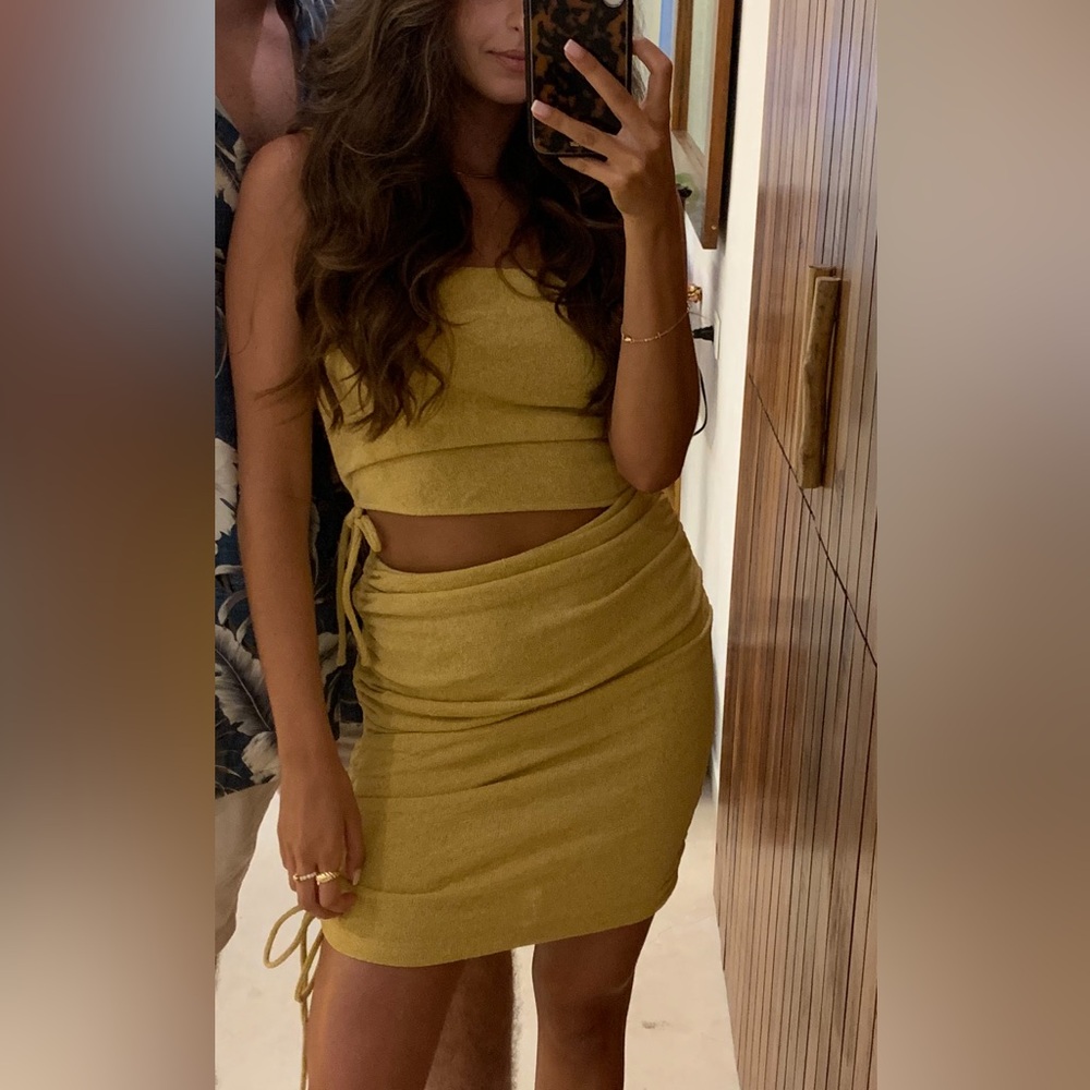 SABO Yellow Ruched Mini Dress Cutout Two Piece Set Size S
